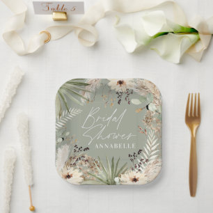 Bridal shower thankyou modern pampas grass foliage paper plate