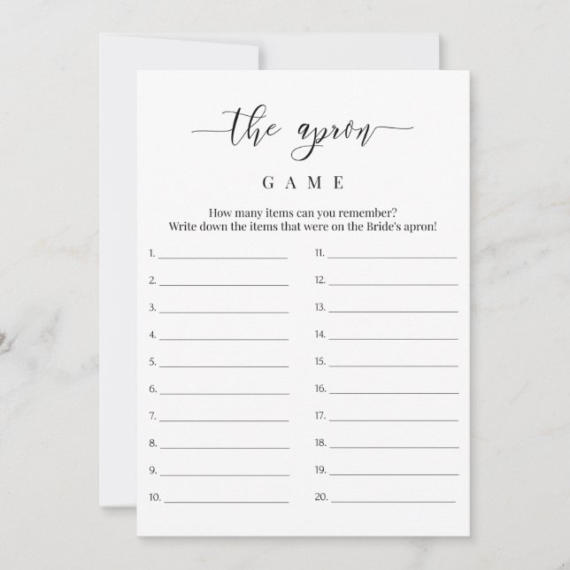 Bridal Shower The Apron Game Card (Front)