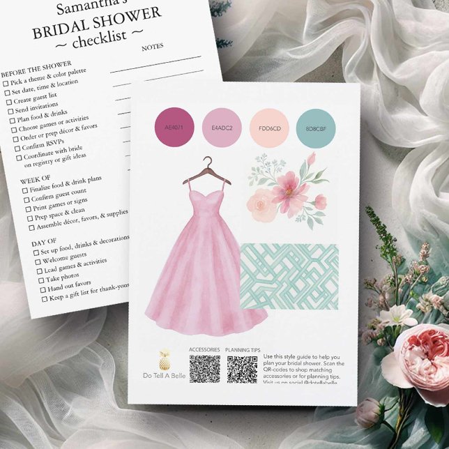 Bridal Shower Themes Pink and Sage Blue Garden Invitation (Bridal shower planning guide and checklist pink and sage by Victoria Grigaliunas of Do Tell A Belle)