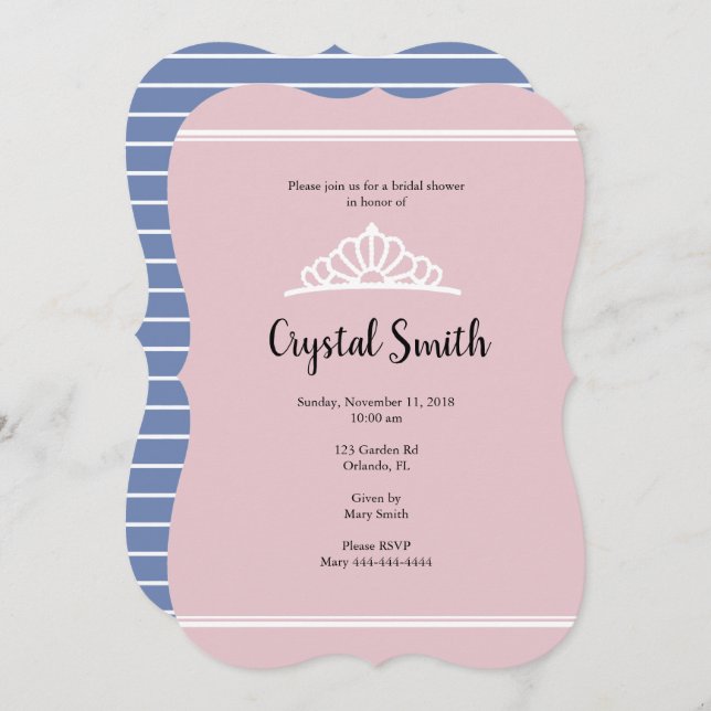 Bridal Shower Tiara Pink Purple Invitation (Front/Back)