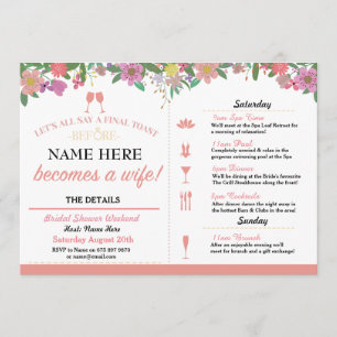Bridal Shower Toast Floral Coral Pink Invite