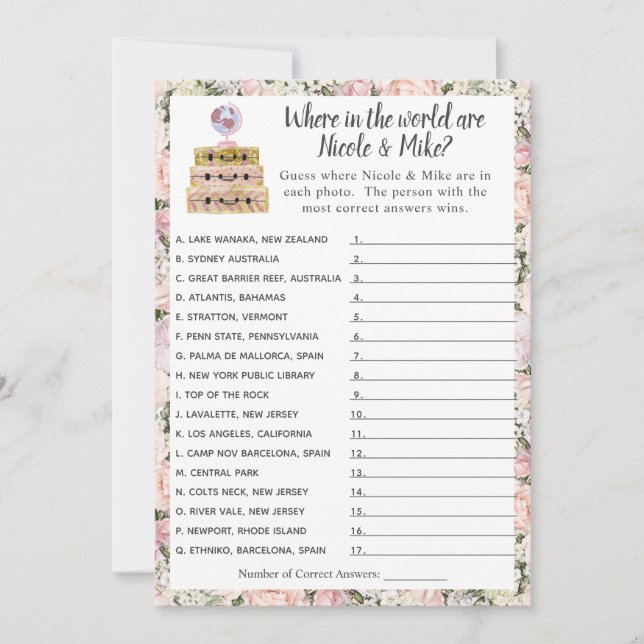 Bridal Shower Travel Game Invitation (Front)