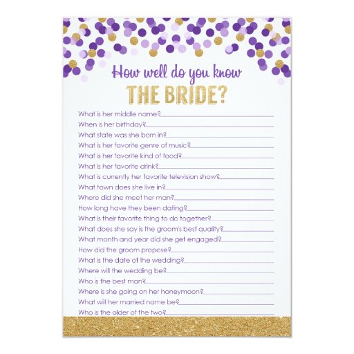 Image of Bridal Shower Trivia Game- Purple and Gold Invitation