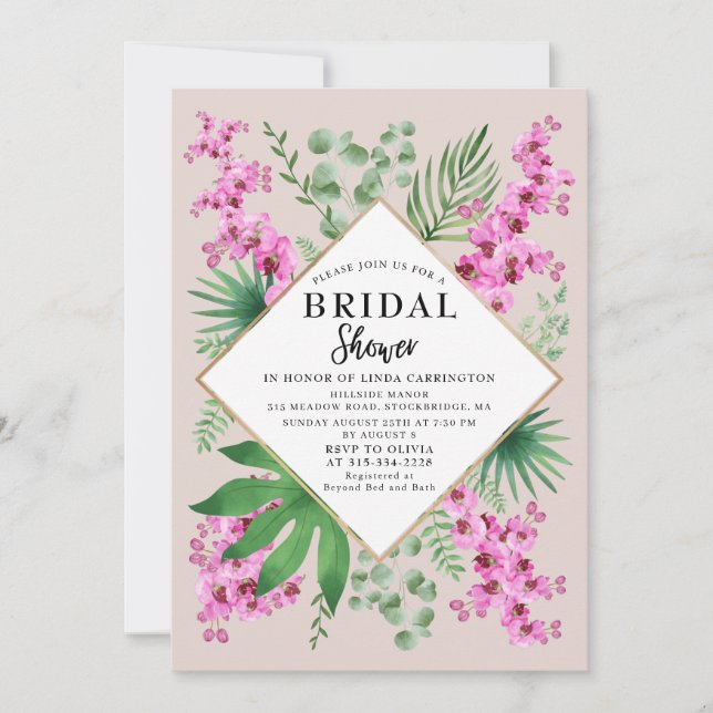 Bridal Shower Tropical Floral QR Code Boho Mauve Invitation (Front)