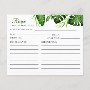 Bridal Shower Tropical Jungle Leaves Recipe Card 