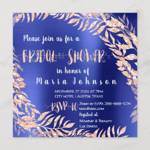 Bridal Shower Tropical Leafs Glitter Rose Indigo Invitation