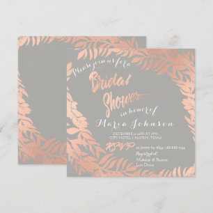 Bridal Shower Tropical Leafs Grey  Rose Gold Invitation