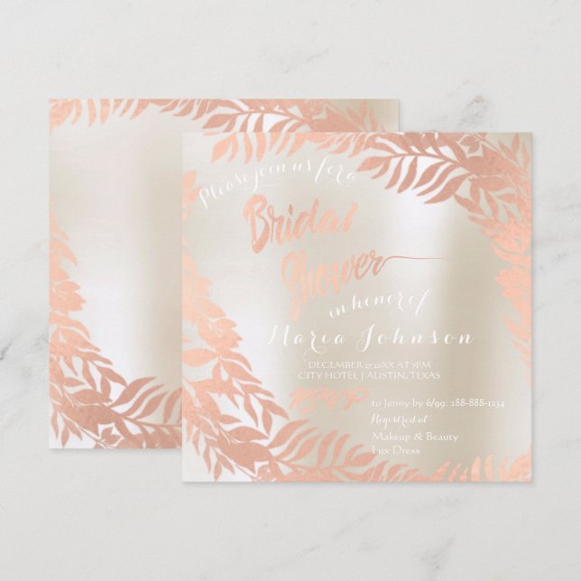 Bridal Shower Tropical Leafs Ivory Rose Gold Invitation (Front/Back)