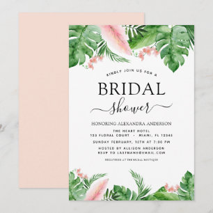 Bridal Shower Tropical Palm Floral Watercolor Invitation