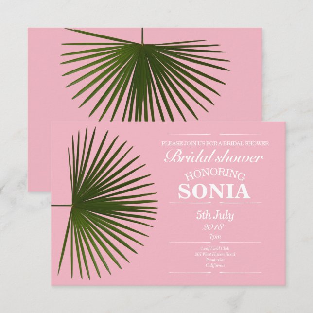 Bridal Shower Tropical Palm Frond Leaf Wedding Invitation (Front/Back)