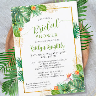 Bridal Shower Tropical Palm Watercolor Green Invitation