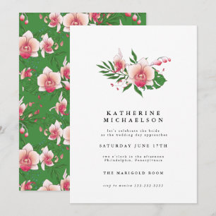 BRIDAL SHOWER Tropical Pink Orchid Floral Invitation