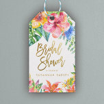 Bridal Shower | Tropical Watercolor Thank You Gift Tags<br><div class="desc">Modern,  bright and fresh tropical flower themed bridal shower thank you gift tag with modern and gold script typography and gorgeous botanical watercolor greenery. Please contact me through the store with any design related questions.</div>