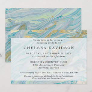 Bridal Shower Turquoise & Gold Marble Swirl Geode Invitation