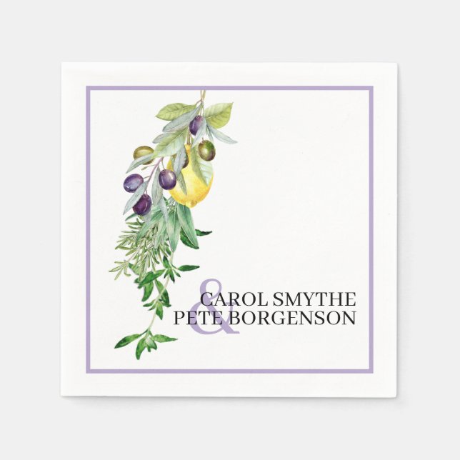 Bridal Shower Tuscan Lemon Herbs Bride and Groom Napkin (Front)