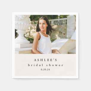 Bridal Shower Typography Photo Taupe Napkin