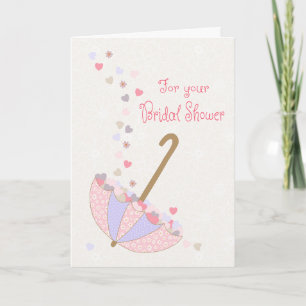 Bridal Shower Umbrella with Hearts and Flowers Card