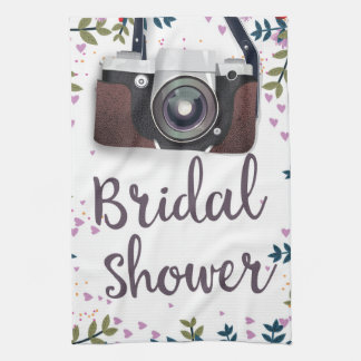 Bridal Shower Vintage flowers and classic camera Tea Towel
