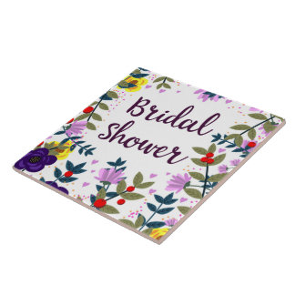 Bridal Shower Vintage Flowers Tile