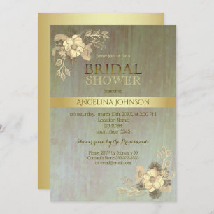 Bridal Shower Vintage Gold Flowers Invitation