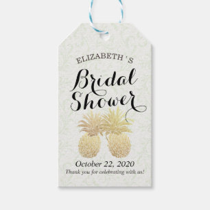 Bridal Shower Vintage Gold Foil Pineapples Couple Gift Tags