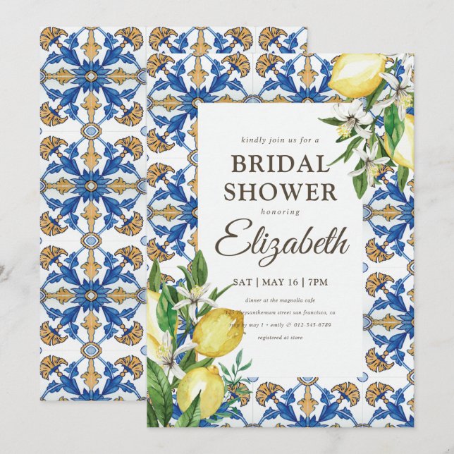 Bridal Shower Vintage Lemon Foliage Mediterranean Invitation (Front/Back)