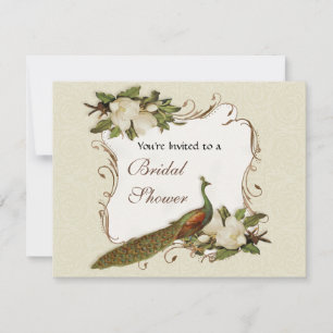 Bridal Shower - Vintage Peacock & Magnolia Swirl Invitation