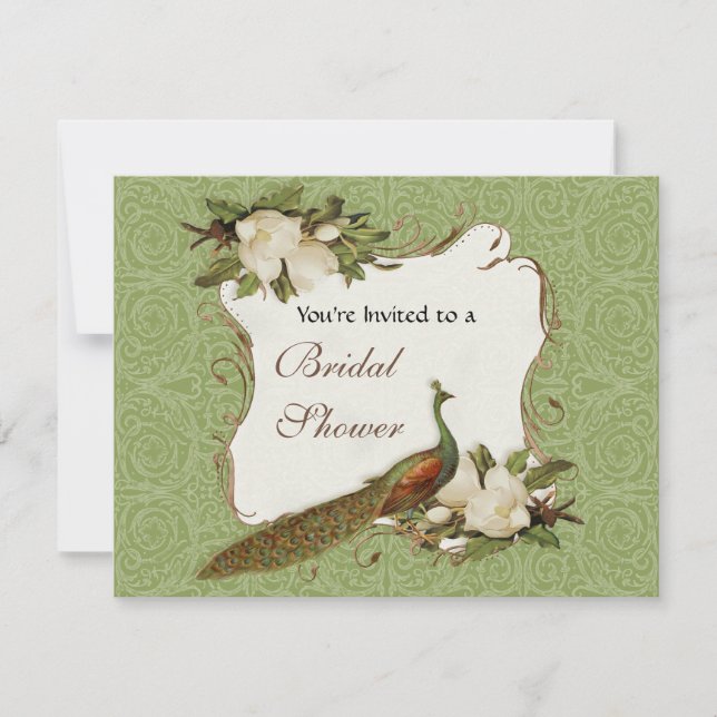 Bridal Shower - Vintage Peacock & Magnolia Swirl Invitation (Front)