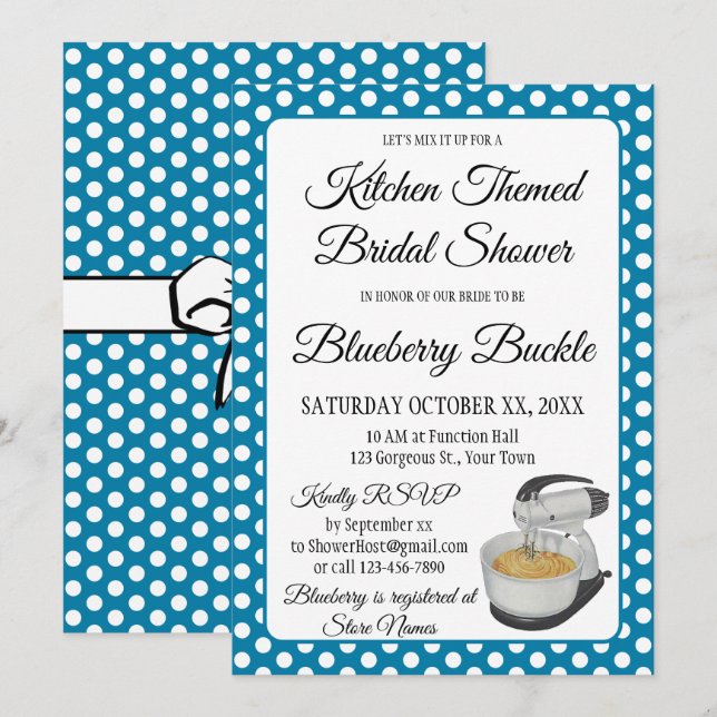 Bridal Shower Vintage Polka Dots Bows Blue (Front/Back)