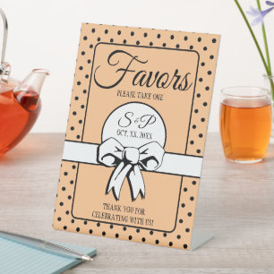 Bridal Shower Vintage Polka Dots Bows Peach Pedestal Sign
