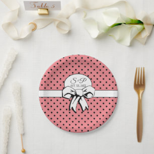Bridal Shower Vintage Polka Dots Bows PInk Paper Plate