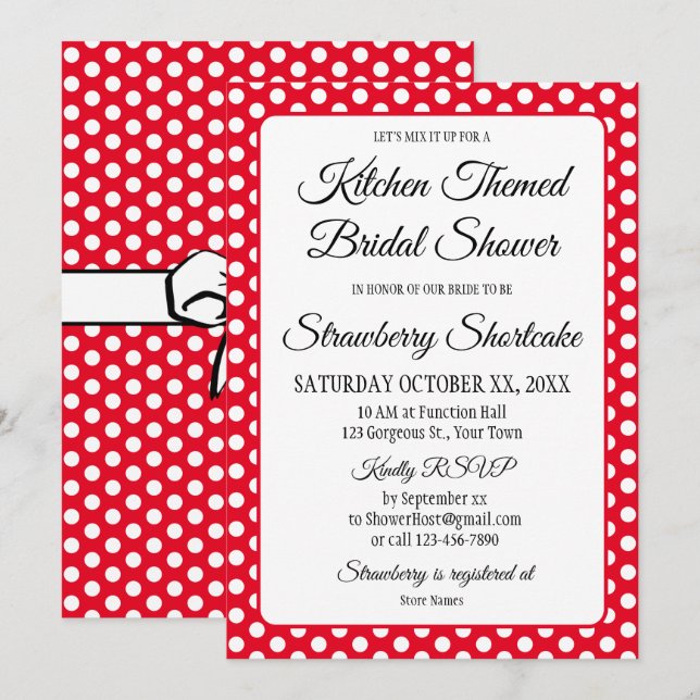 Bridal Shower Vintage Polka Dots Bows Red & White (Front/Back)