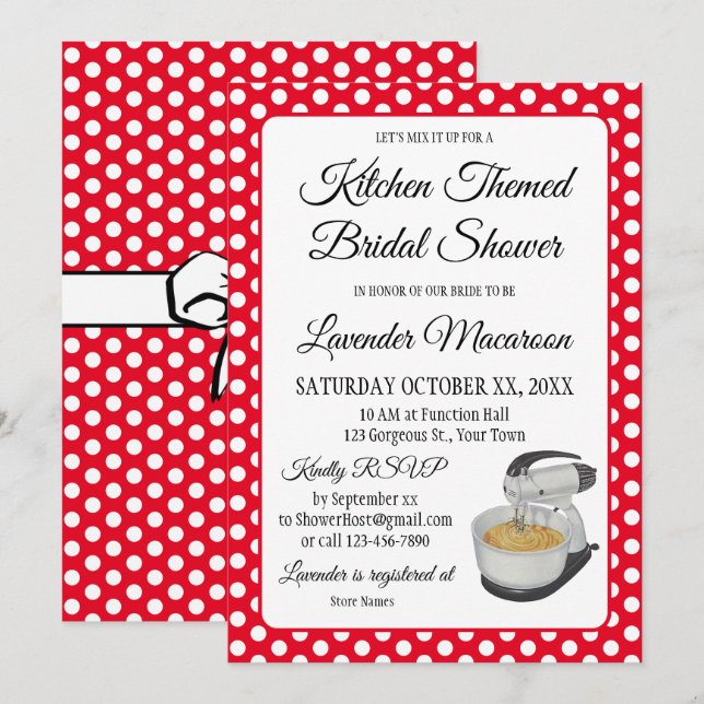 Bridal Shower Vintage Polka Dots Bows Red & White (Front/Back)