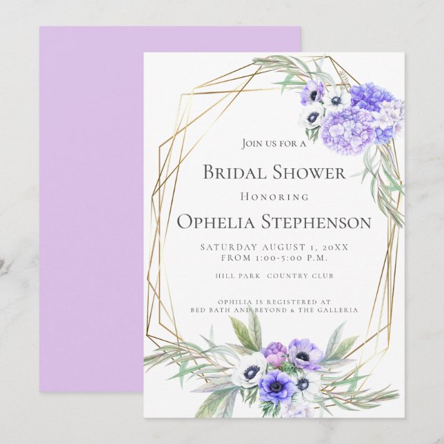 BRIDAL SHOWER | Violet Anemone Floral Bouquets Invitation (Front/Back)