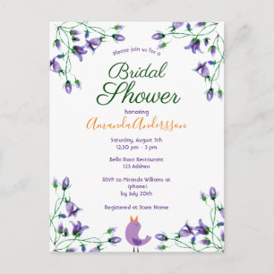 Bridal Shower violet florals bluebells white Invitation Postcard