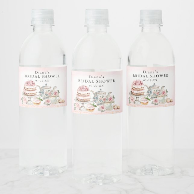 Bridal Shower Water Bottle Label – Tea Party Theme (Bottles)