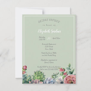 Bridal Shower Watercolo Pink Blue  Green Succulent Invitation
