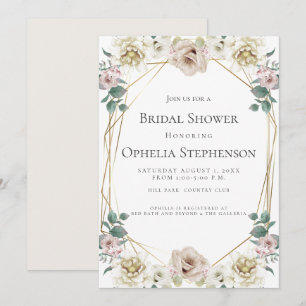 BRIDAL SHOWER   Watercolor Alabaster Blush Floral Invitation