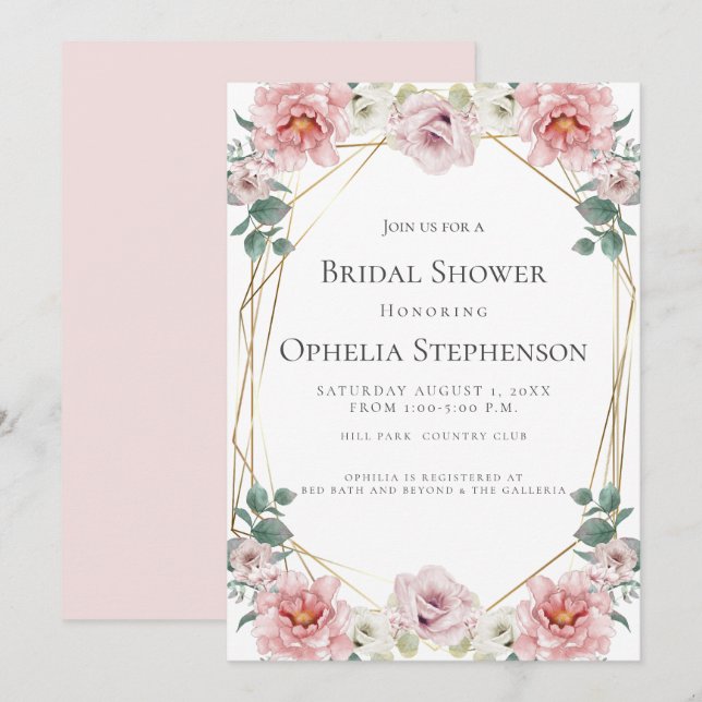 BRIDAL SHOWER | Watercolor Baby Rosa Pink Flowers Invitation (Front/Back)