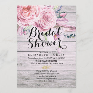 Bridal Shower Watercolor Boho Floral Rustic Wood Invitation