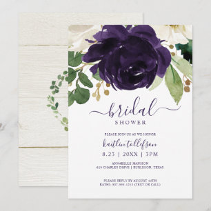 Bridal Shower Watercolor Bouquet Plum Purple Invitation