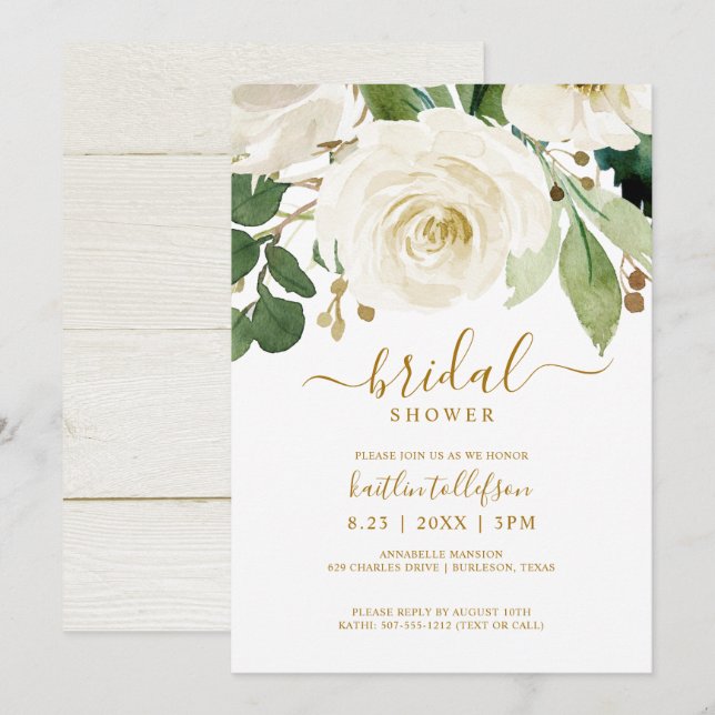 Bridal Shower Watercolor Bouquet White Greenery Invitation (Front/Back)