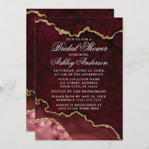 Bridal Shower Watercolor Burgundy Gold Marble Invitation