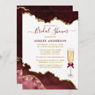 Bridal Shower Watercolor Burgundy Marble Geode Invitation