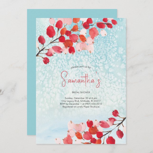 Bridal Shower Watercolor Christmas Party Invitation (Front/Back)