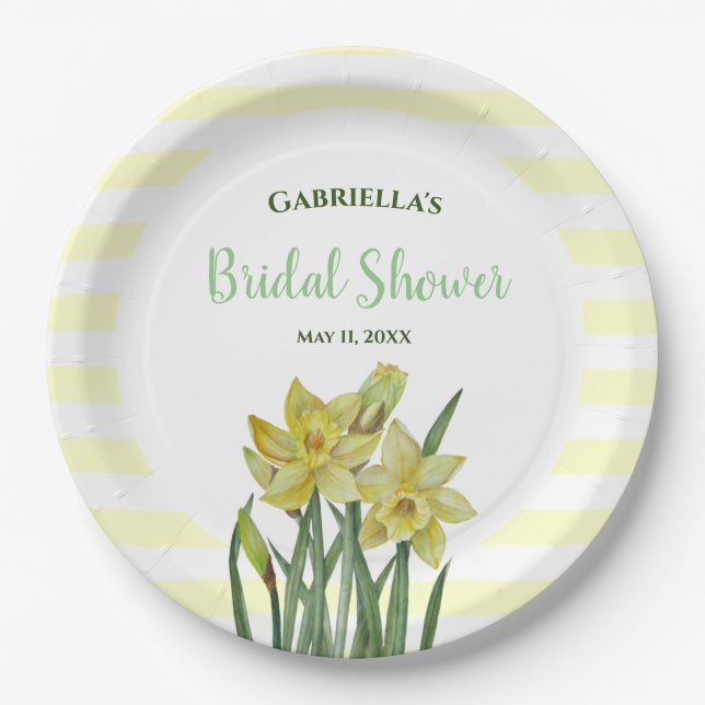 Bridal Shower Watercolor Daffodils Illustration Paper Plate (Front)