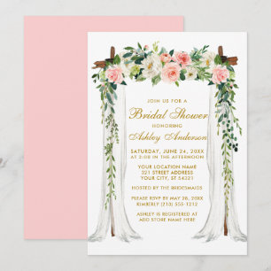 Bridal Shower Watercolor Floral Canopy Pink Gold Invitation