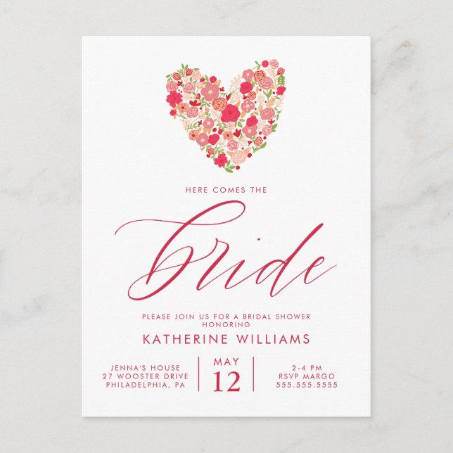 BRIDAL SHOWER | Watercolor Floral Heart Postcard (Front)