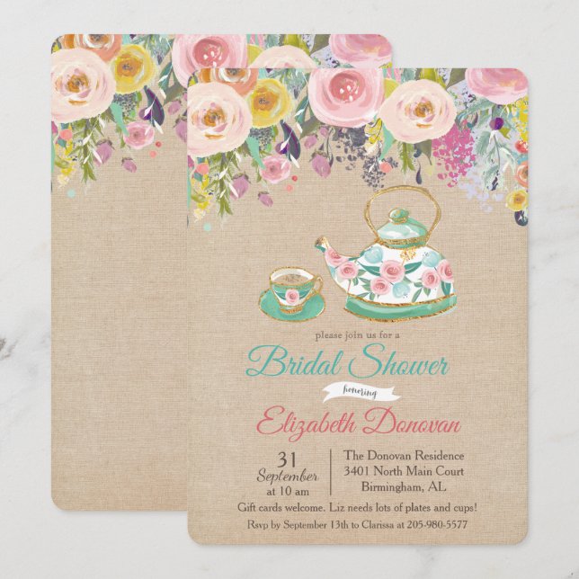 Bridal Shower Watercolor Floral Invitation (Front/Back)