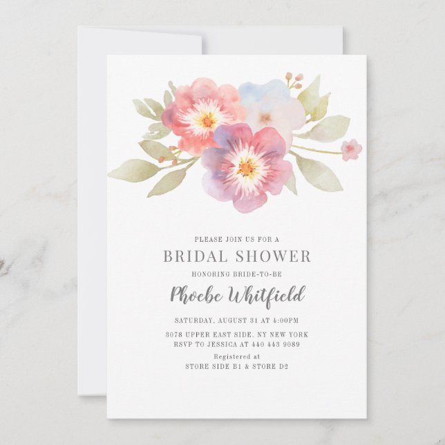 Bridal Shower Watercolor Floral Modern Botanical Invitation (Front)